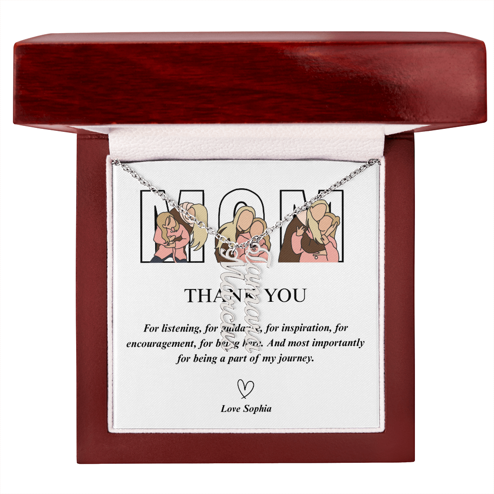 Personalized Thank You Mom Multi Vertical Name Necklace