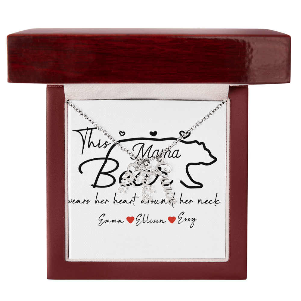 Personalized Mama Bear Multi Vertical Name Necklace