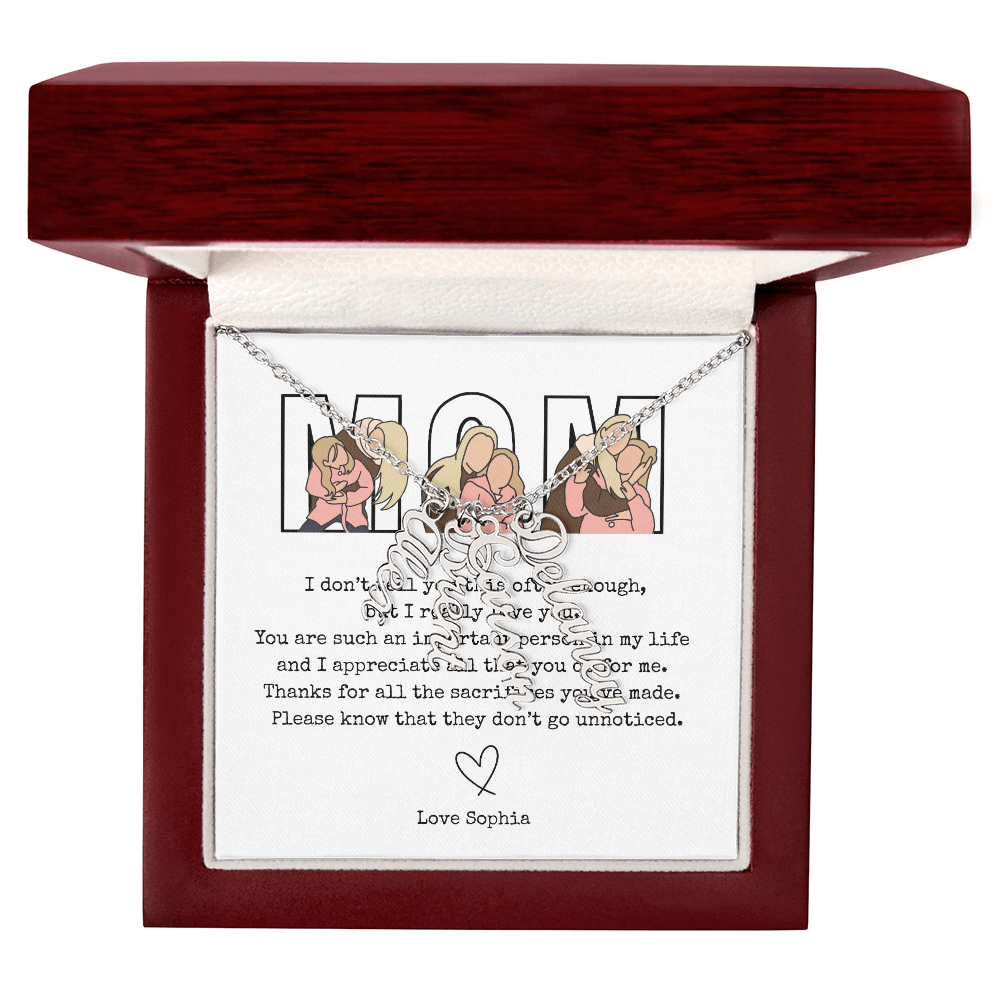 Personalized Mom Multi Vertical Name Necklace