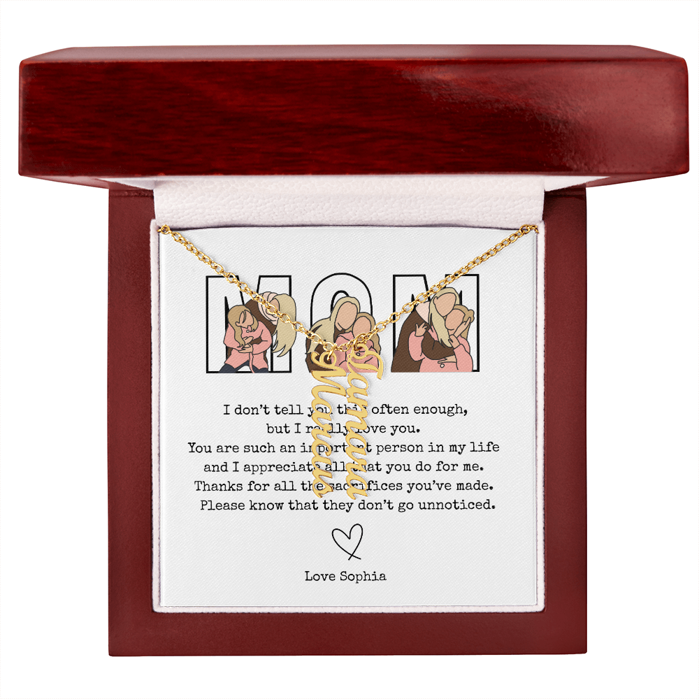 Personalized Mom Multi Vertical Name Necklace