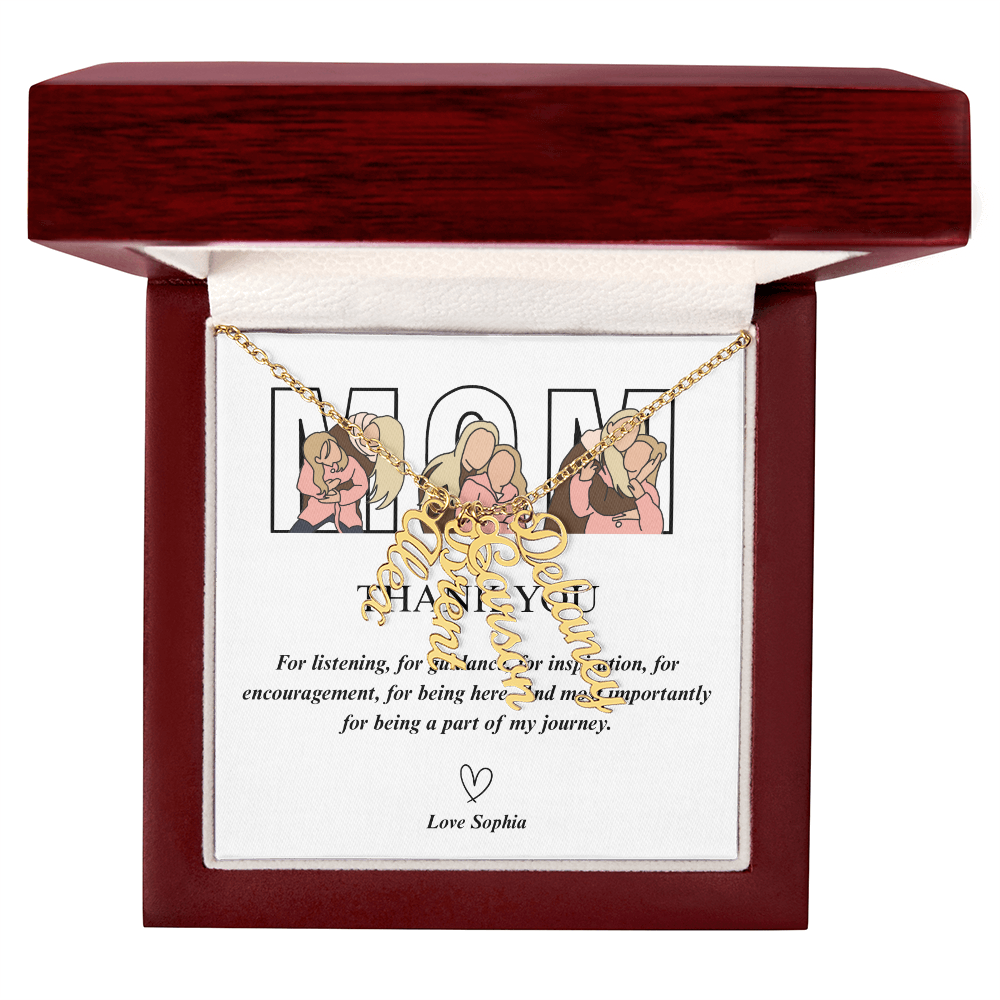 Personalized Thank You Mom Multi Vertical Name Necklace