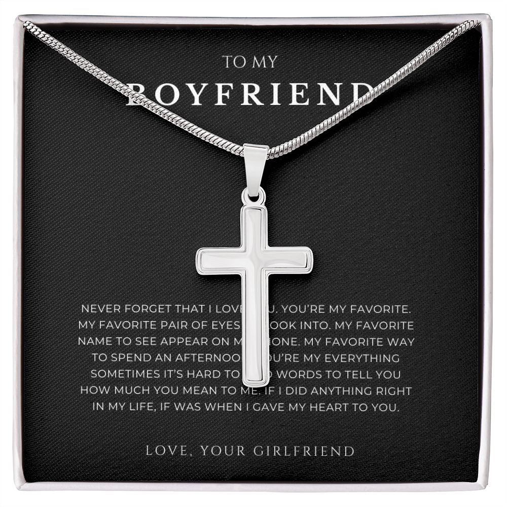 To My Boyfriend Cross Necklace with Snake Chain