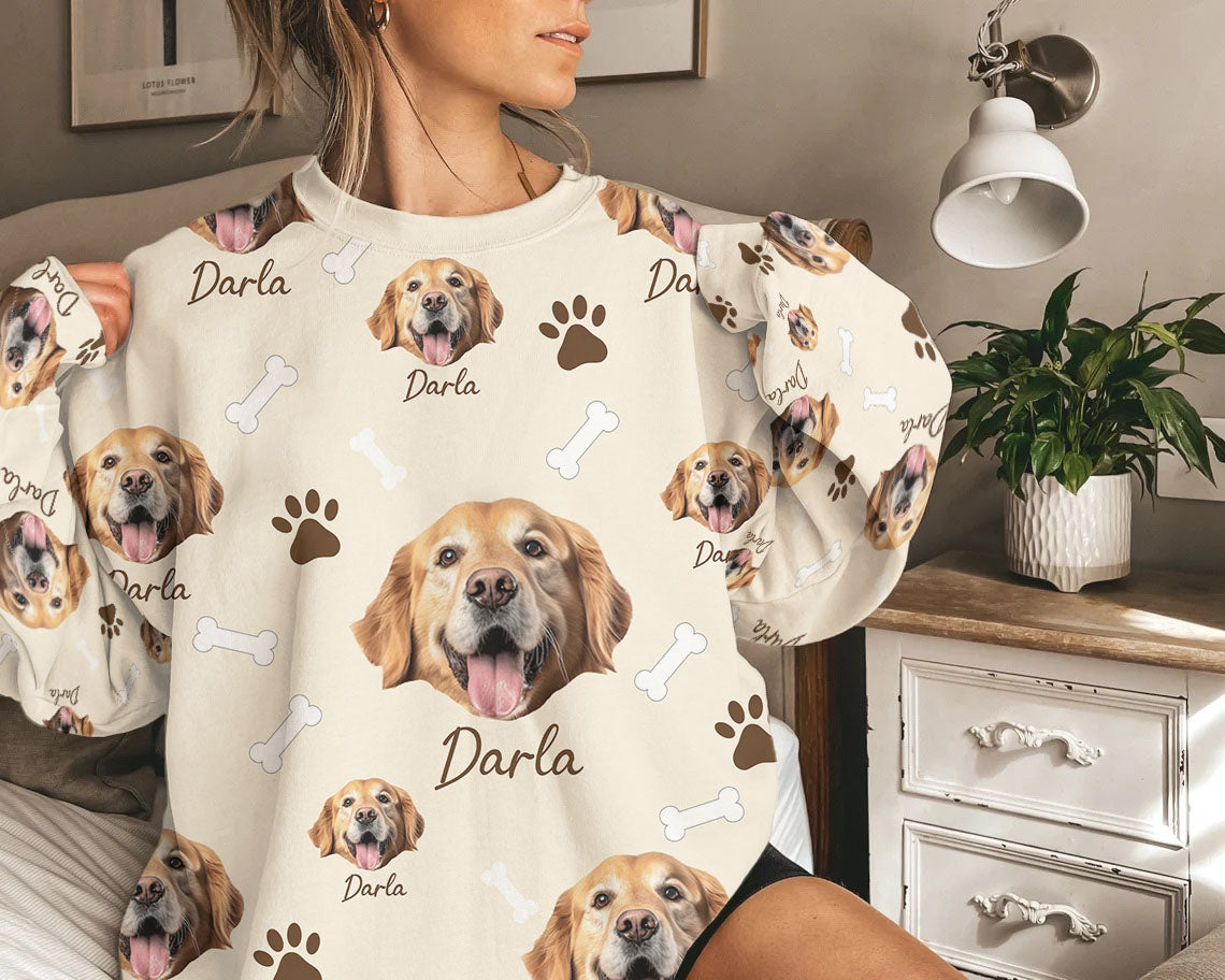 Personalized Pet Dog Cat Photo And Name Custom Sweatshirt