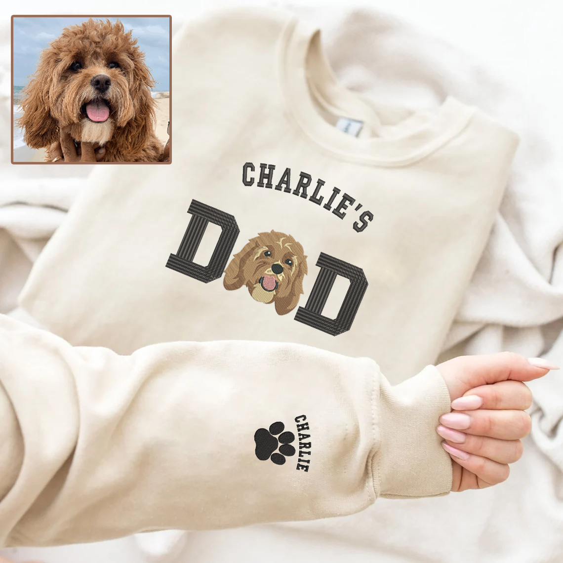 Personalized Embroidered Pet Dog Cat MOM DAD Hoodie Sweatshirt T-Shirt