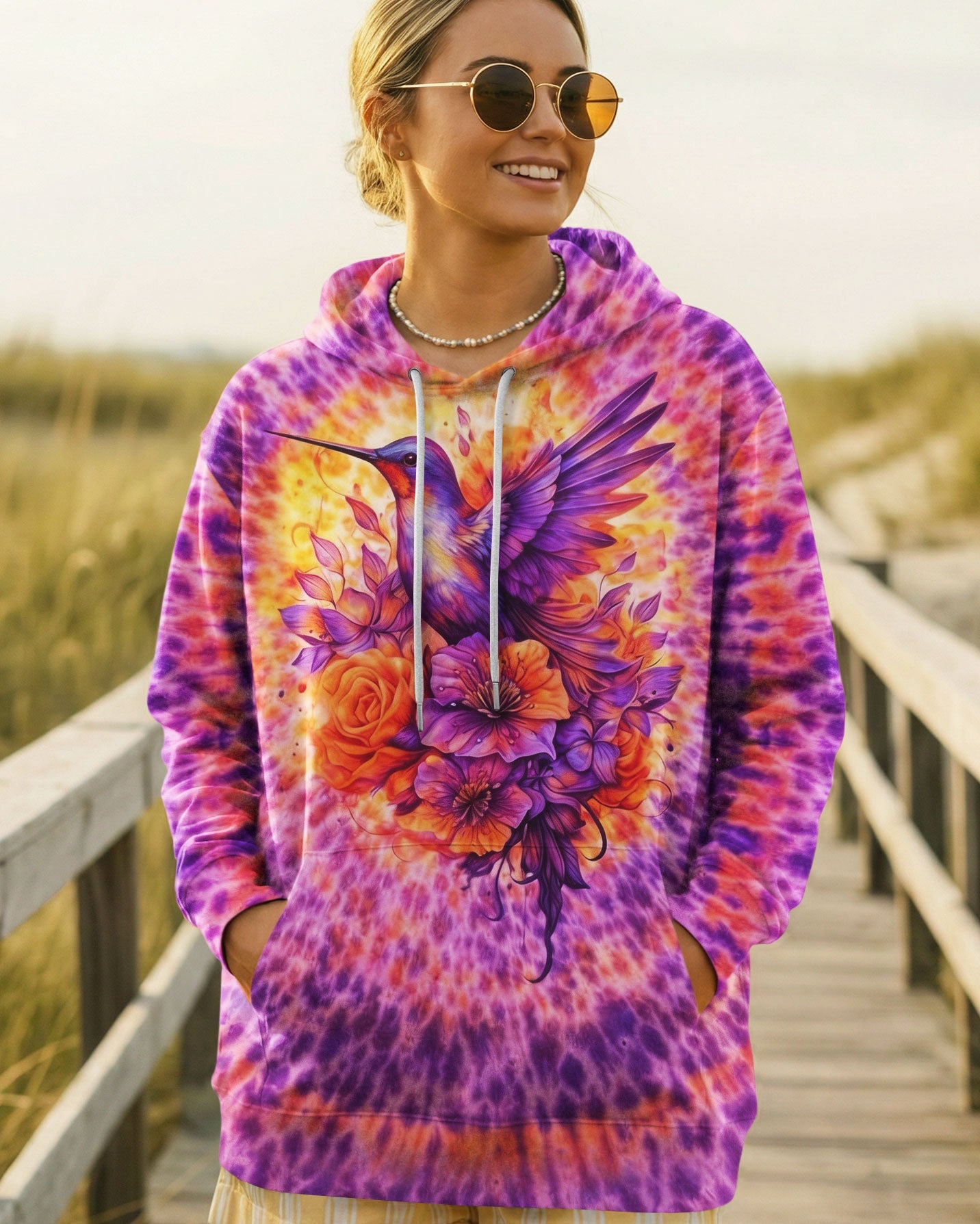 JUST BREATHE HUMMINGBIRD FLORAL SWIRL ALL OVER PRINT - TLNO0804262