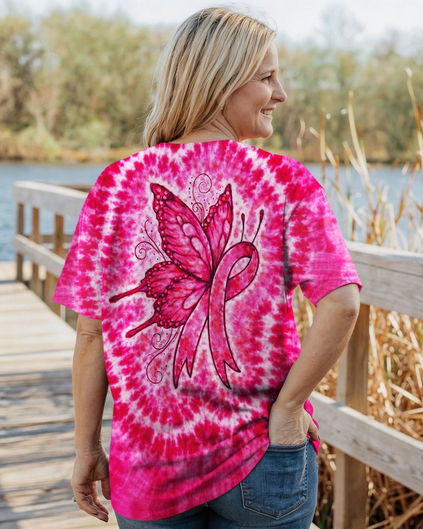 RIBBON BREAST CANCER AWARENESS PINK SWIRL ALL OVER PRINT  - TLNO0904262