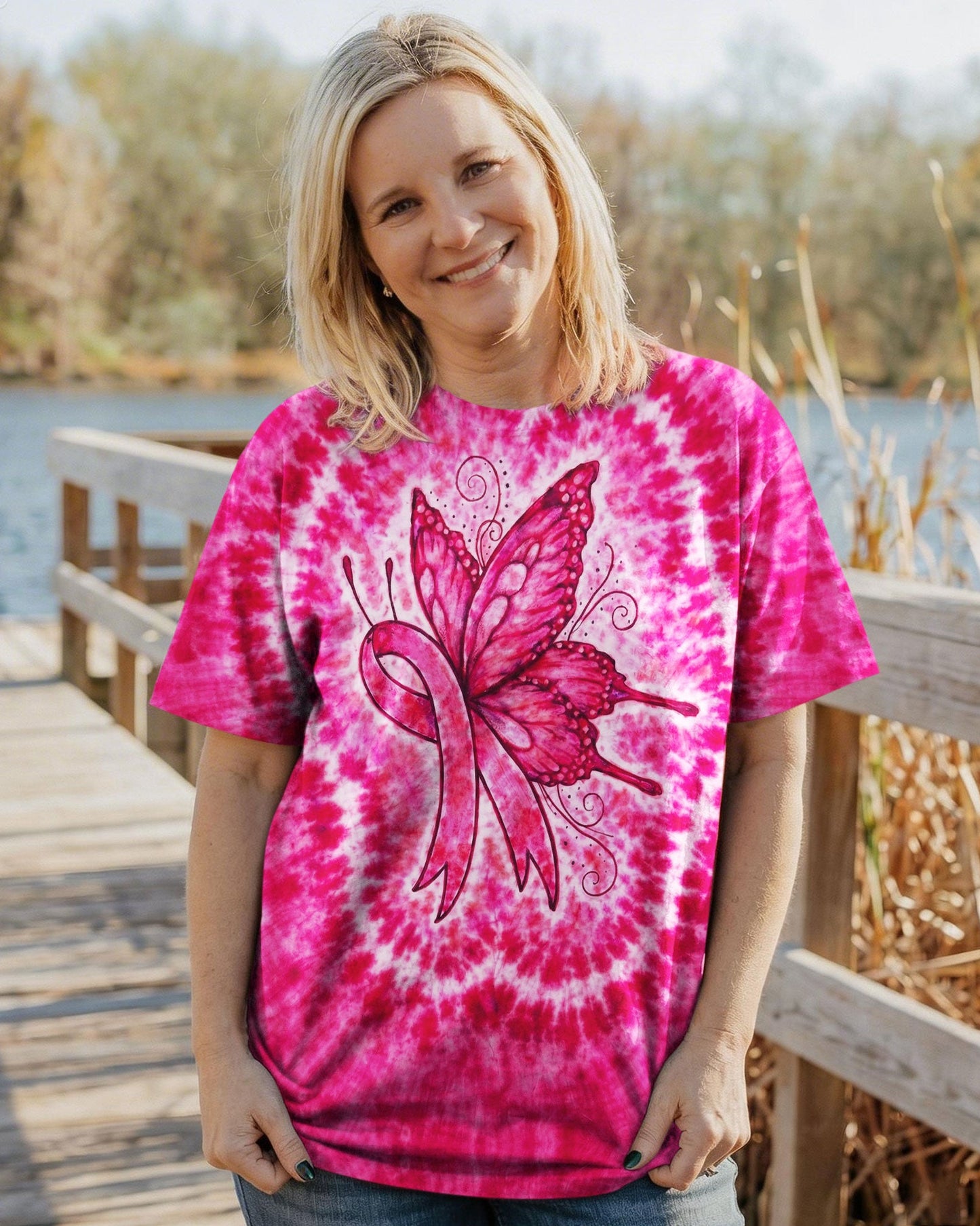 RIBBON BREAST CANCER AWARENESS PINK SWIRL ALL OVER PRINT  - TLNO0904262