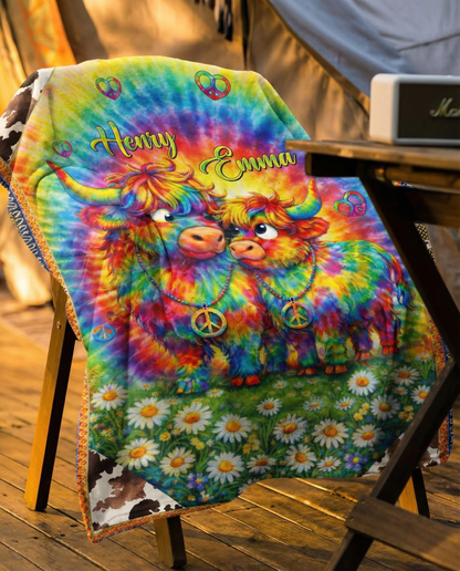 PERSONALIZED COLORFUL SWIRL COW COUPLE  FLEECE BLANKET  - TLTW0302261