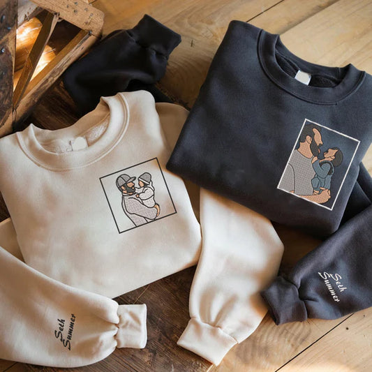 Embroidered Family Photo Framed Hoodie Sweatshirt T-Shirt