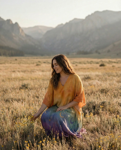 RAINBOW CRESCENT  MOON KAFTAN DRESS  - TLNO3001261