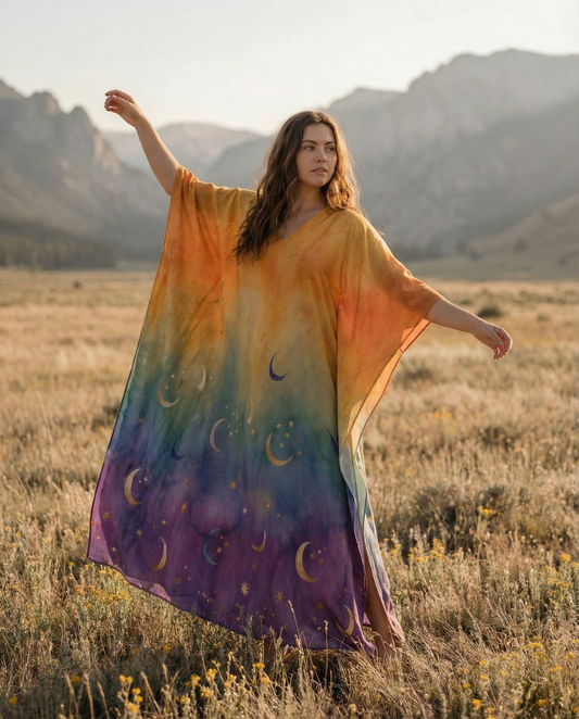 RAINBOW CRESCENT  MOON KAFTAN DRESS  - TLNO3001261