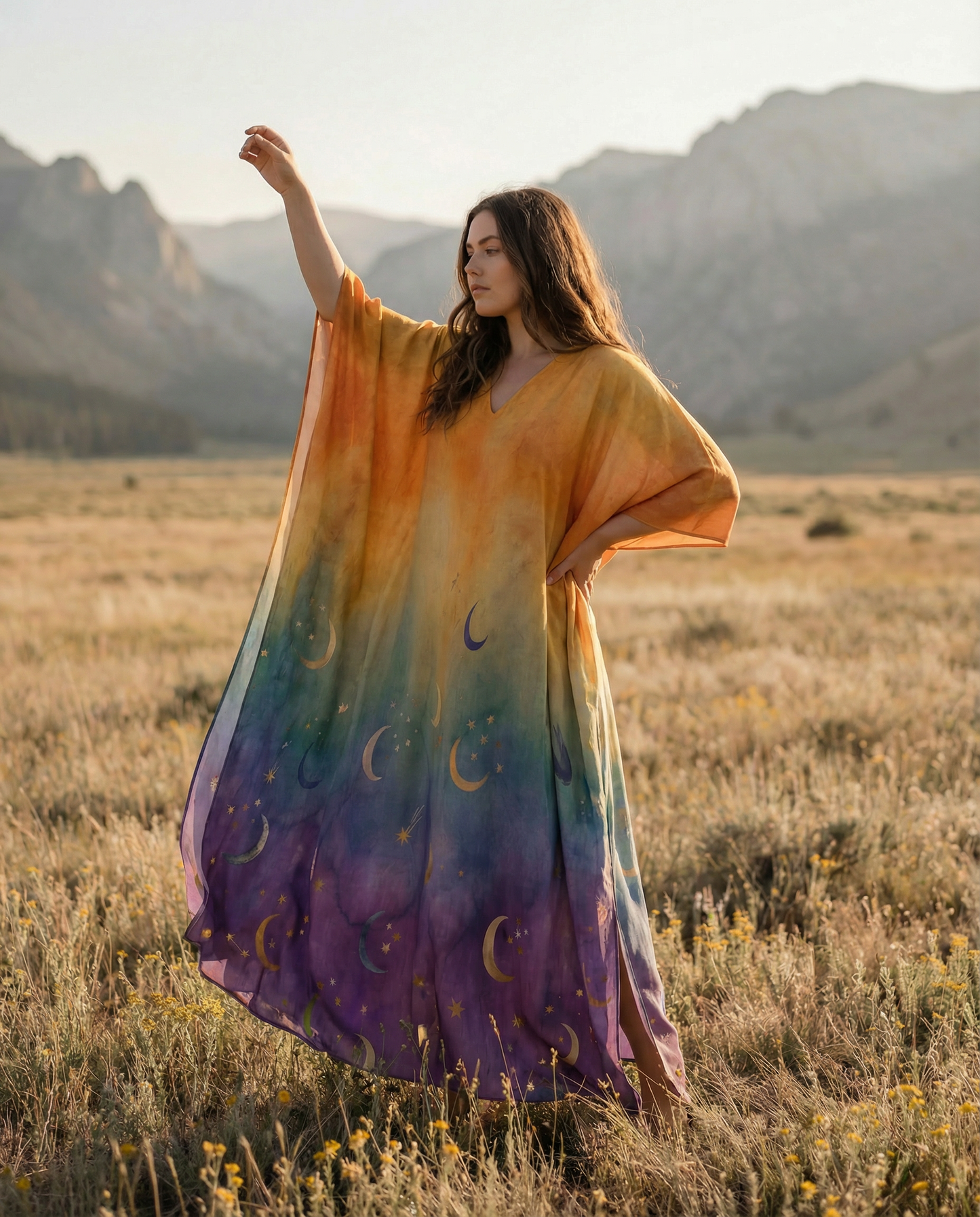 RAINBOW CRESCENT  MOON KAFTAN DRESS  - TLNO3001261