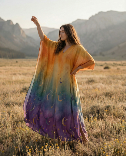 RAINBOW CRESCENT  MOON KAFTAN DRESS  - TLNO3001261