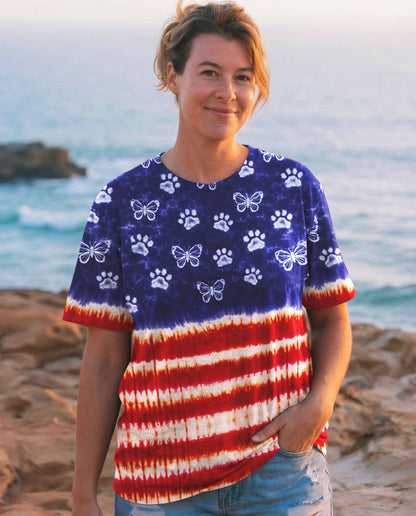 PAW PRINT BUTTERFLY RED WHITE & BLUE SWIRL ALL OVER PRINT - TLNO0304261
