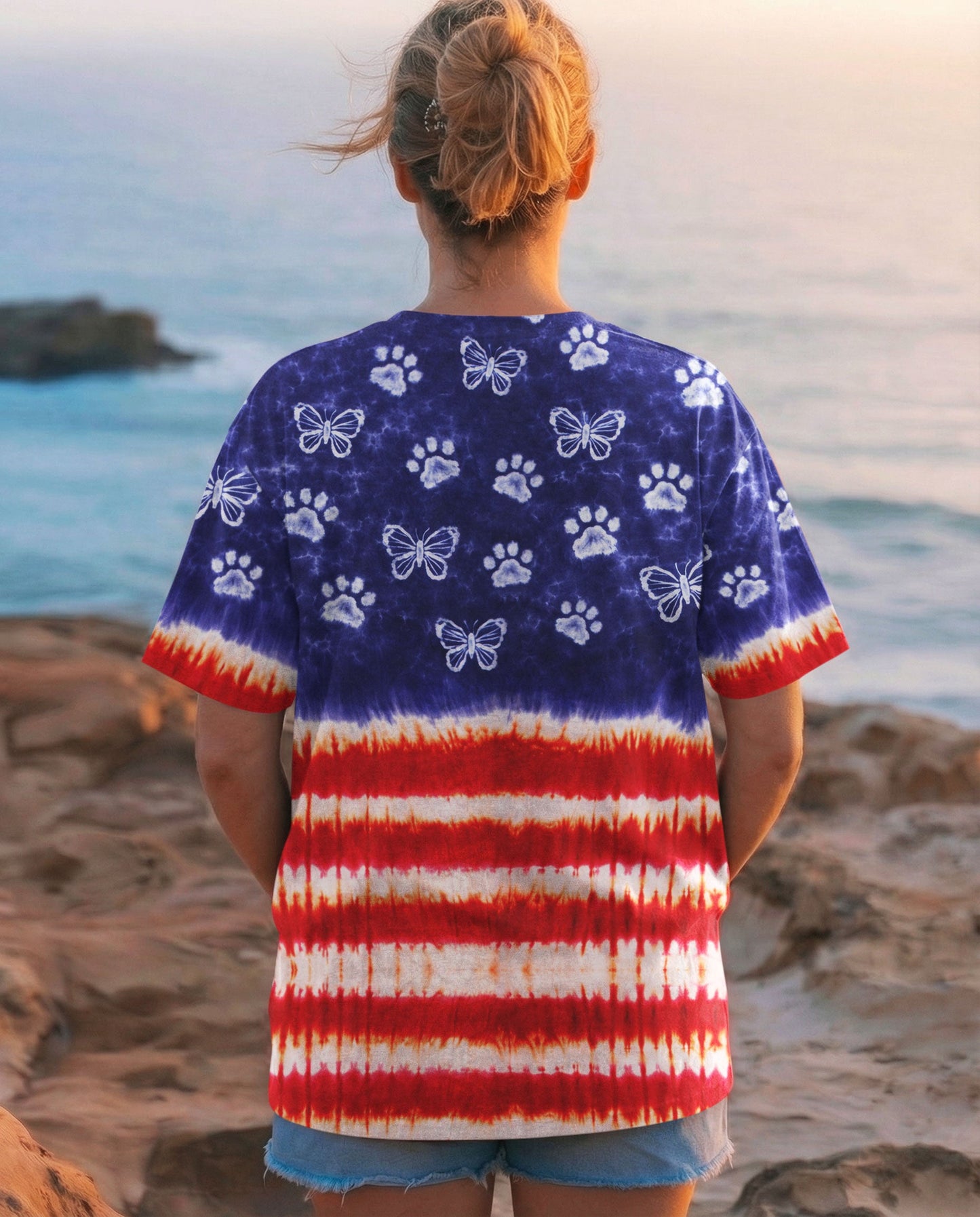 PAW PRINT BUTTERFLY RED WHITE & BLUE SWIRL ALL OVER PRINT - TLNO0304261