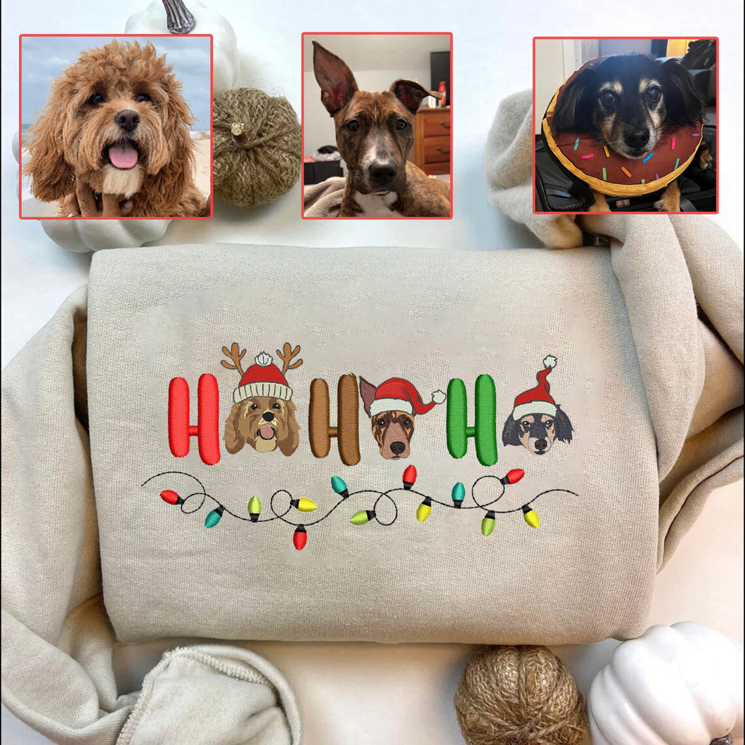 Personalized Embroidered Pet Dog Cat Hohoho Christmas Hoodie Sweatshirt T-Shirt