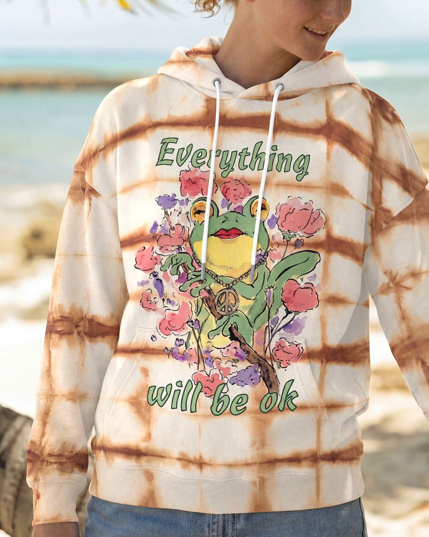 EVERYTHING WILL BE OK HIPPIE FROG ALL OVER PRINT - KM1206262