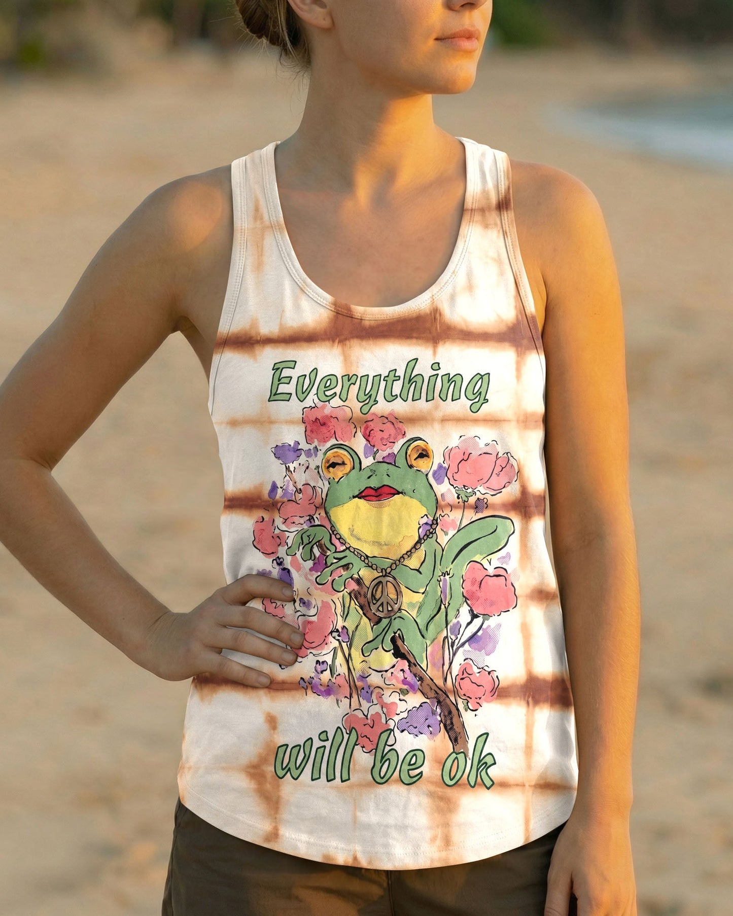 EVERYTHING WILL BE OK HIPPIE FROG ALL OVER PRINT - KM1206262