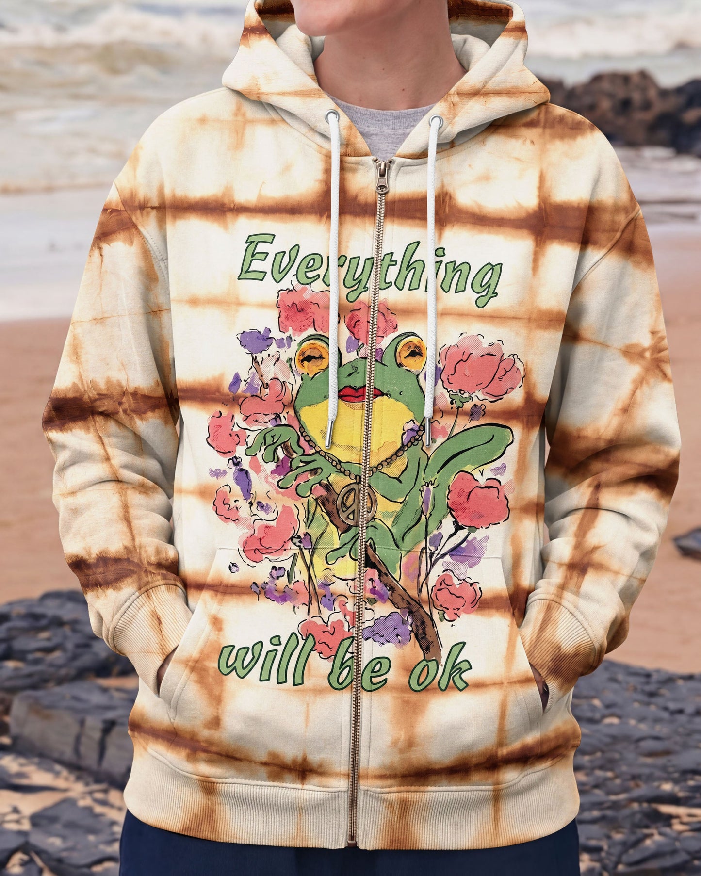 EVERYTHING WILL BE OK HIPPIE FROG ALL OVER PRINT - KM1206262