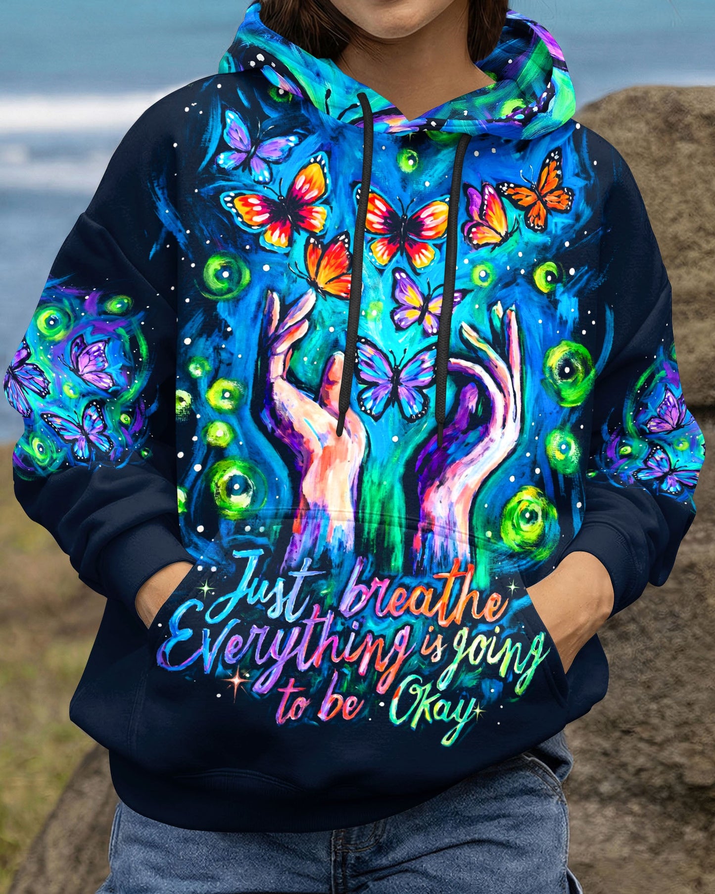 JUST BREATHE EVERYTHING IS GOING TO BE OKAY BUTTERFLY ALL OVER PRINT - KM2804261