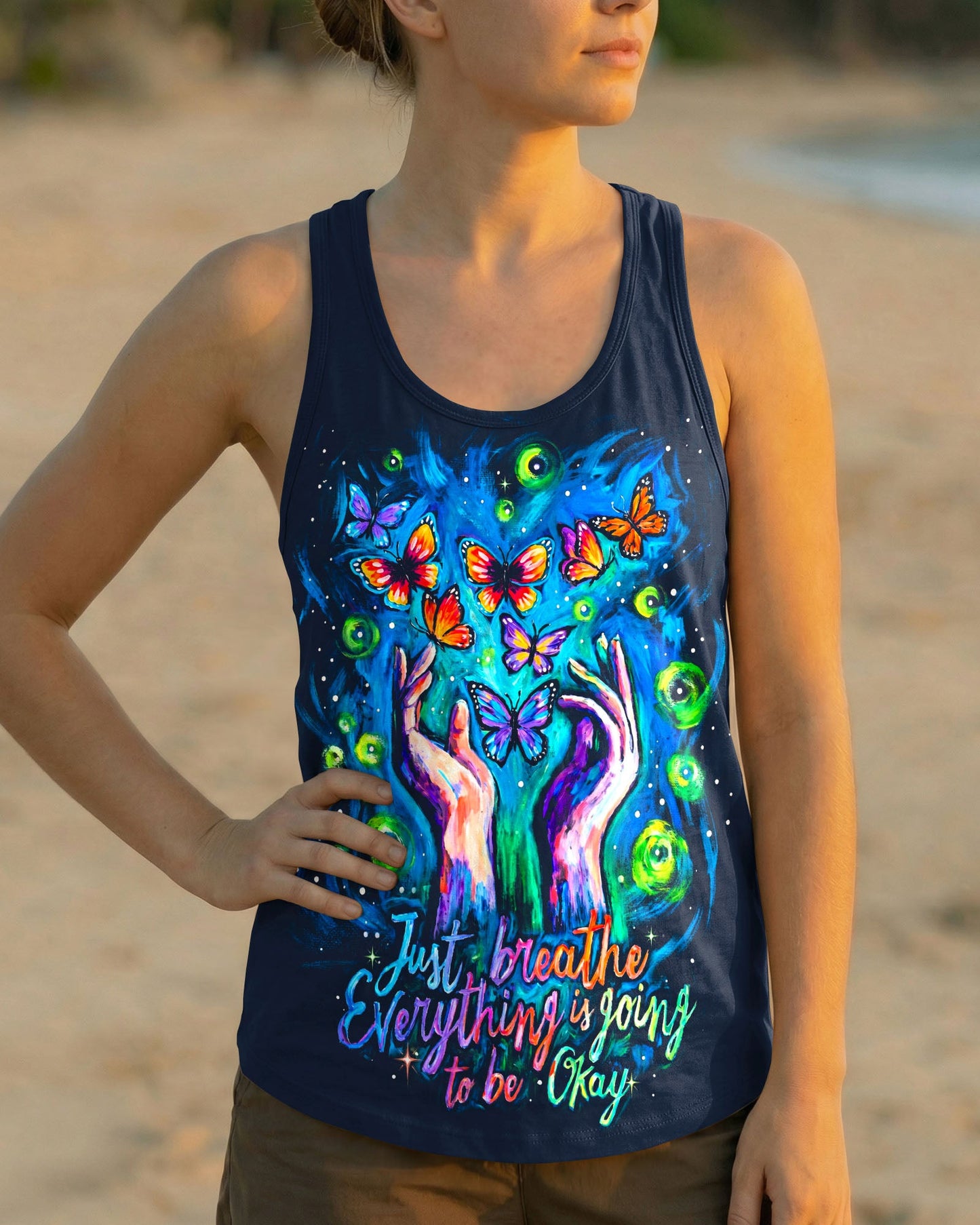 JUST BREATHE EVERYTHING IS GOING TO BE OKAY BUTTERFLY ALL OVER PRINT - KM2804261