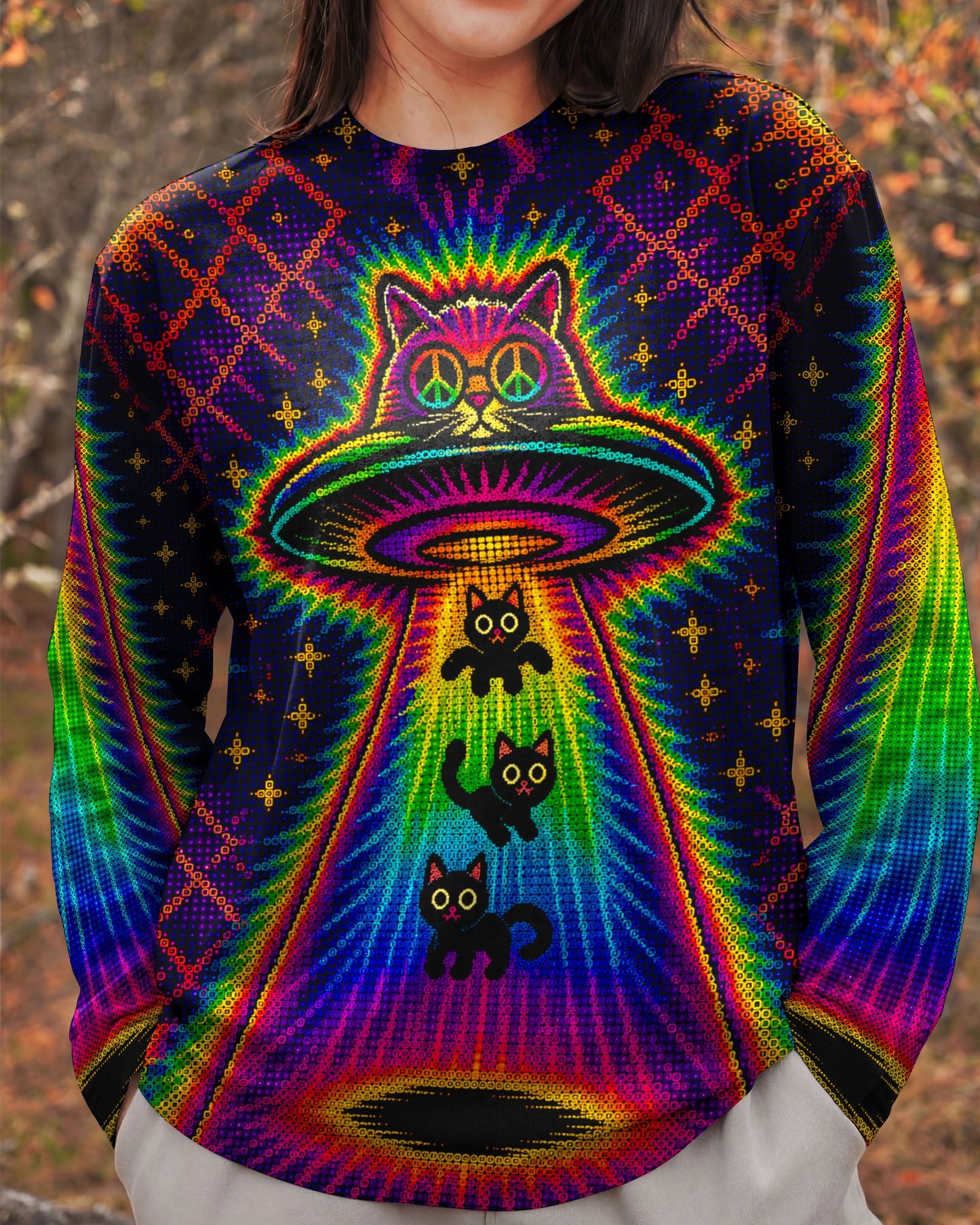 COSMIC CAT ABDUCTION PSYCHEDELIC RAINBOW BEAM ALL OVER PRINT - KMTM0805261