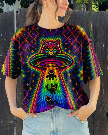 COSMIC CAT ABDUCTION PSYCHEDELIC RAINBOW BEAM ALL OVER PRINT - KMTM0805261