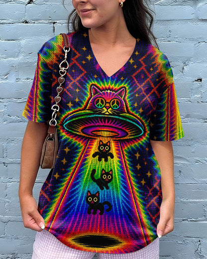 COSMIC CAT ABDUCTION PSYCHEDELIC RAINBOW BEAM ALL OVER PRINT - KMTM0805261