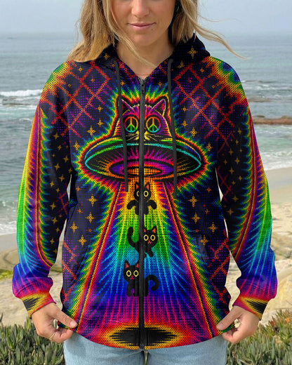 COSMIC CAT ABDUCTION PSYCHEDELIC RAINBOW BEAM ALL OVER PRINT - KMTM0805261