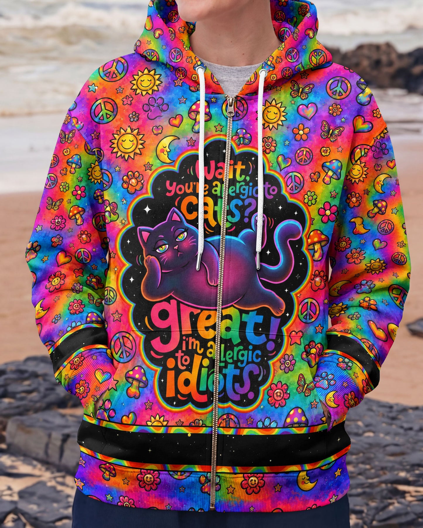 ALLERGIC TO IDIOTS CAT PSYCHEDELIC ALL OVER PRINT - KMTM1206261