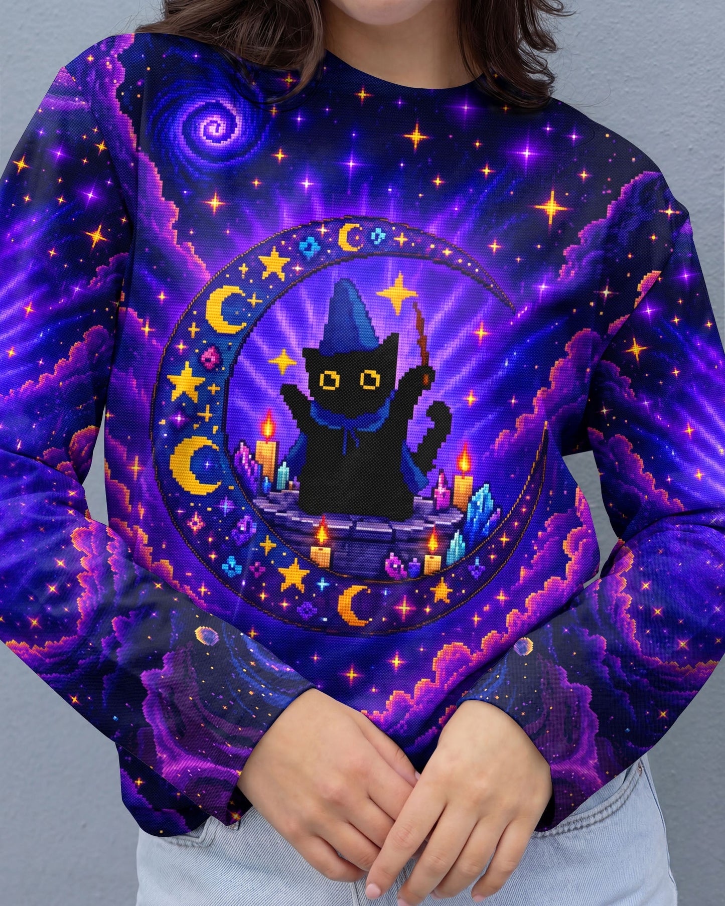 GALAXY WITCH CAT PIXEL ALL OVER PRINT - KMTM2205261