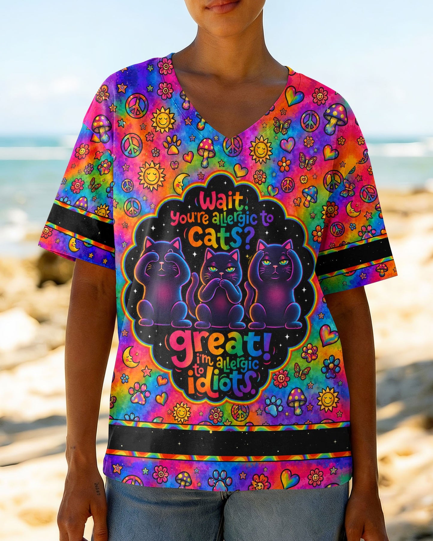ALLERGIC TO IDIOTS THREE WISE CATS  PSYCHEDELIC ALL OVER PRINT - KMTM2206261
