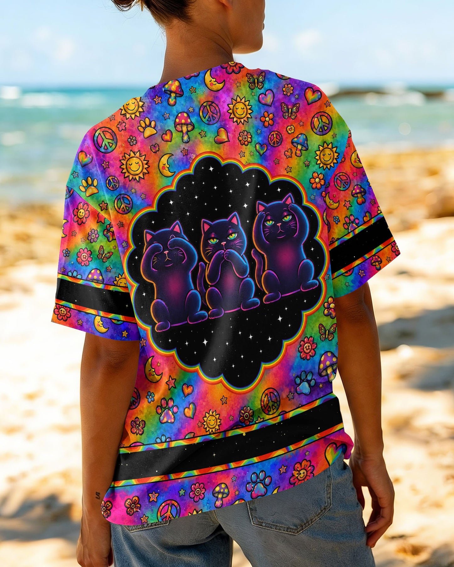 ALLERGIC TO IDIOTS THREE WISE CATS  PSYCHEDELIC ALL OVER PRINT - KMTM2206261