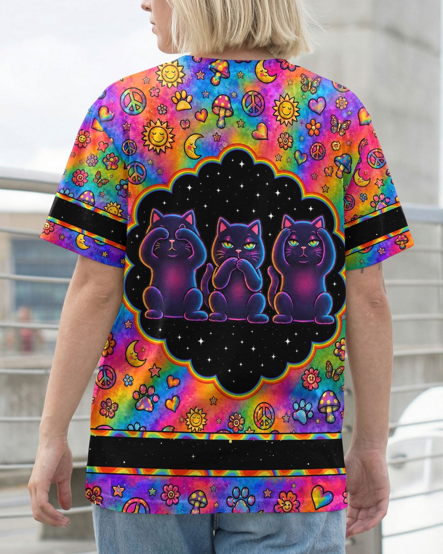 ALLERGIC TO IDIOTS THREE WISE CATS  PSYCHEDELIC ALL OVER PRINT - KMTM2206261