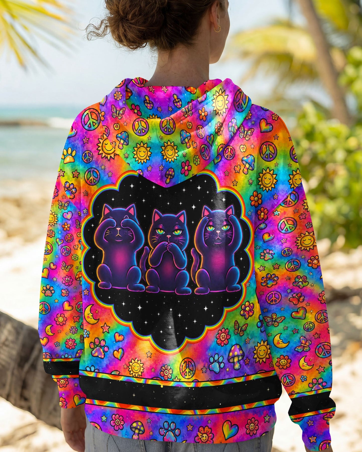 ALLERGIC TO IDIOTS THREE WISE CATS  PSYCHEDELIC ALL OVER PRINT - KMTM2206261