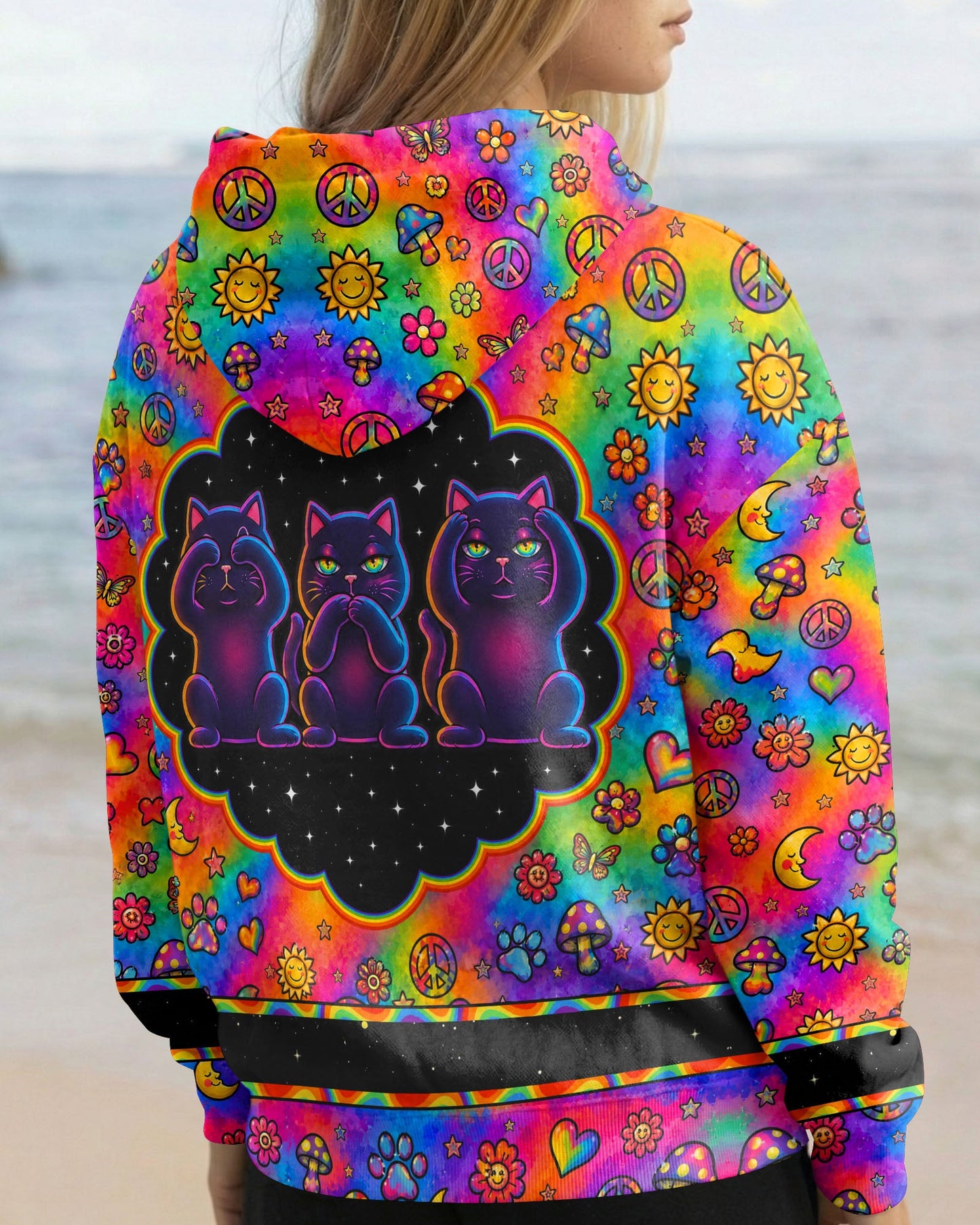 ALLERGIC TO IDIOTS THREE WISE CATS  PSYCHEDELIC ALL OVER PRINT - KMTM2206261