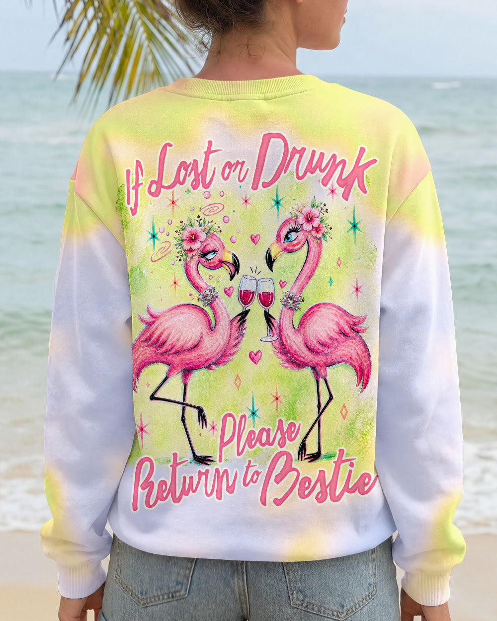 IF LOST OR DRUNK PLEASE RETURN TO BESTIE FLAMINGO ALL OVER PRINT – RI0605261