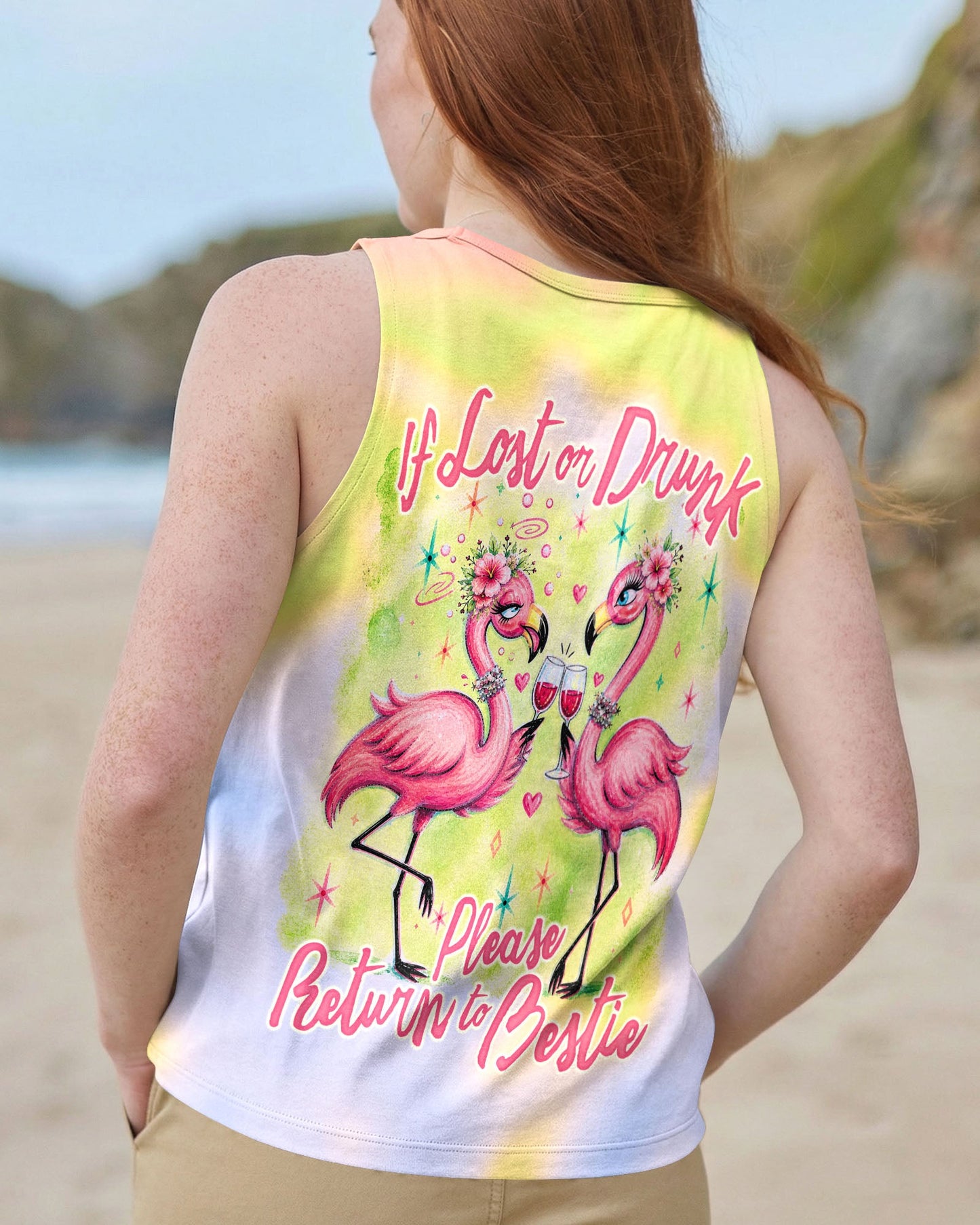 IF LOST OR DRUNK PLEASE RETURN TO BESTIE FLAMINGO ALL OVER PRINT – RI0605261
