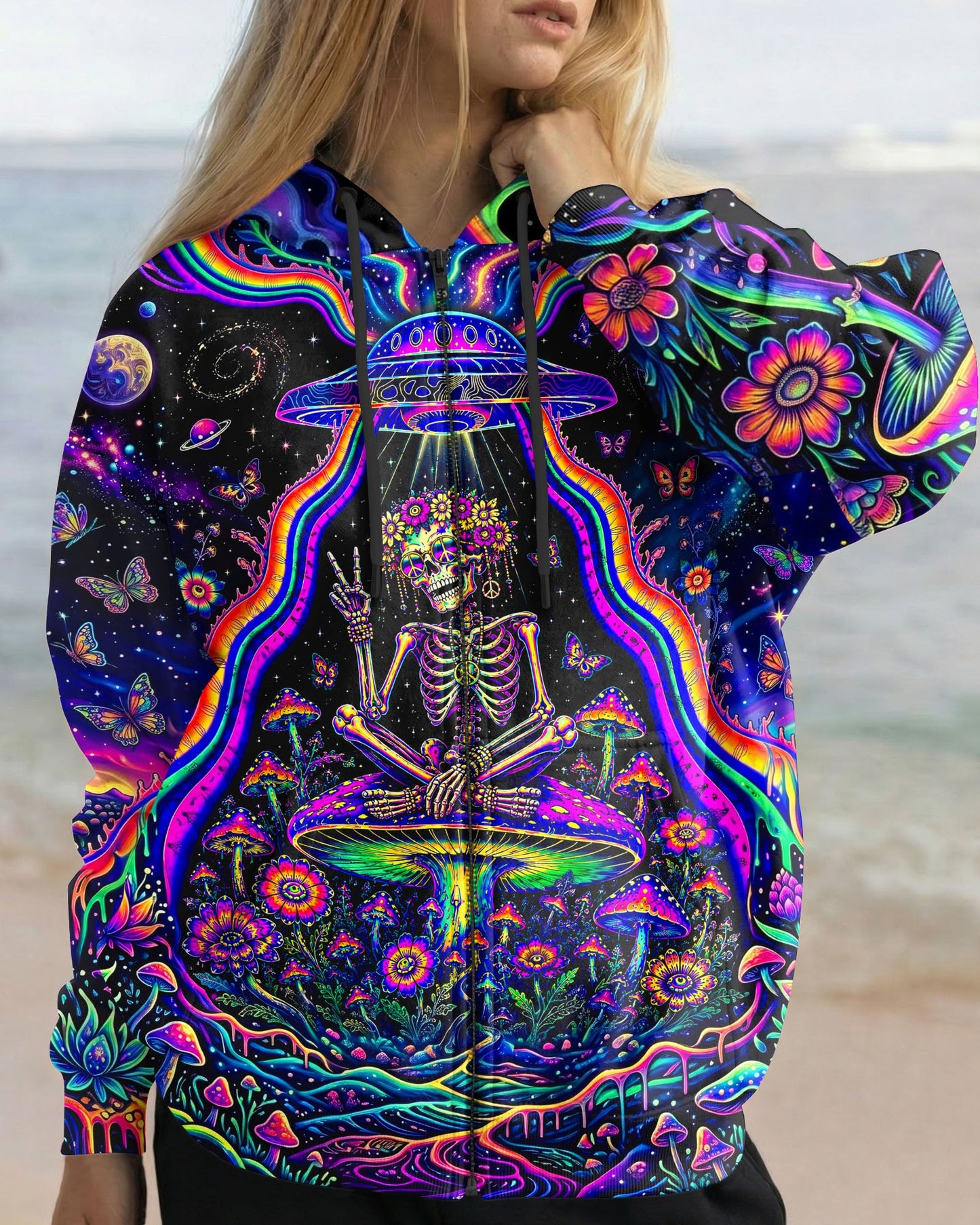 COSMIC UFO HIPPIE SKULL MUSHROOM ALL OVER PRINT - RI1205261