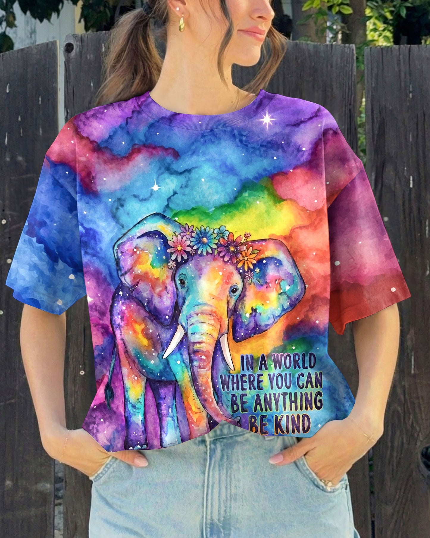 COSMIC ELEPHANT BE KIND WATERCOLOR ALL OVER PRINT - RI1405262