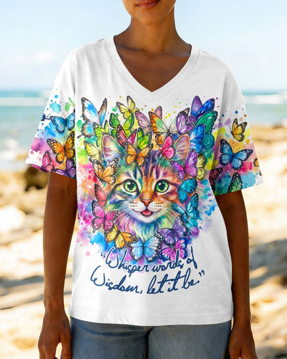 WHISPER WORDS OF WISDOM BUTTERFLY CAT WATERCOLOR ALL OVER PRINT - RI1505261