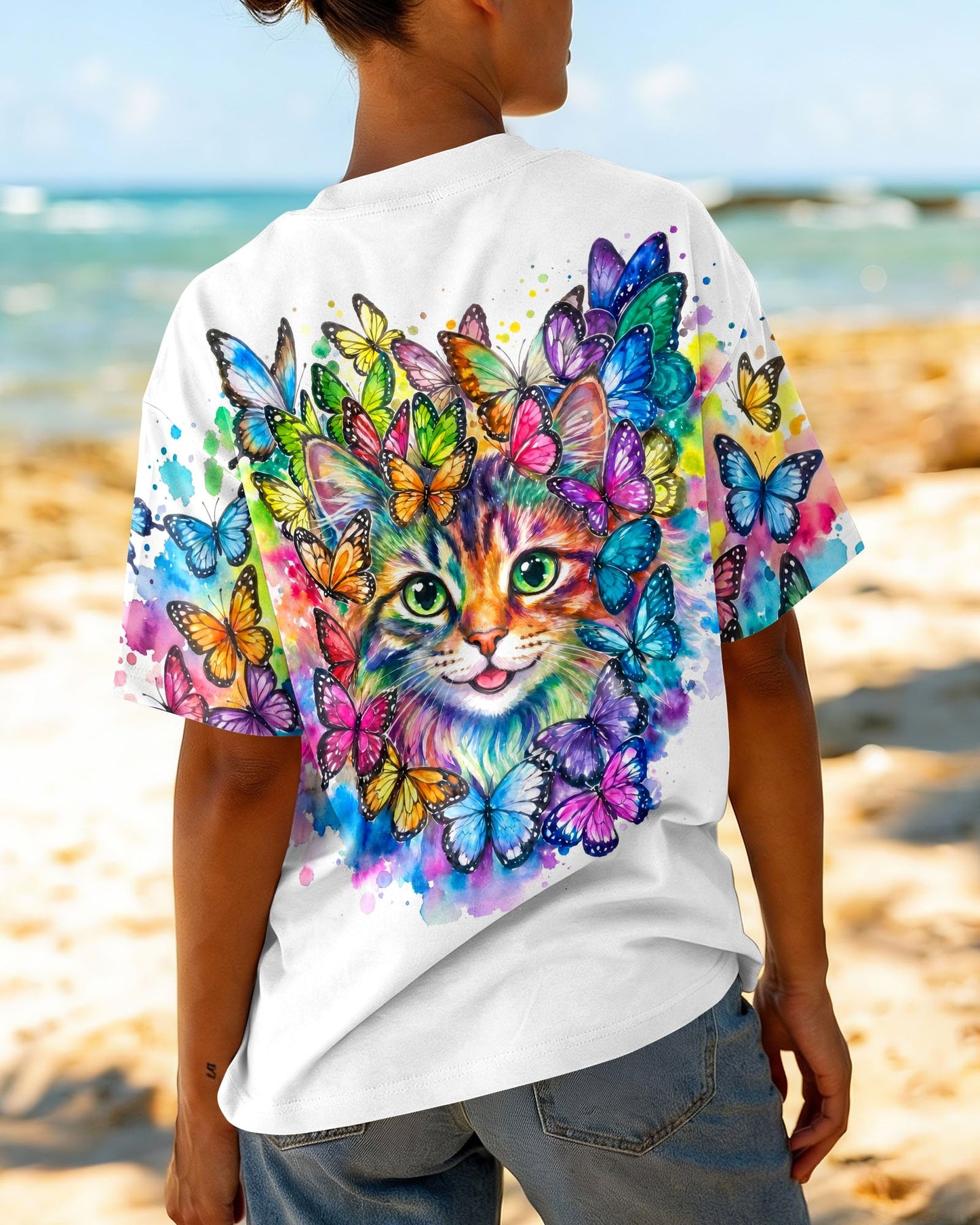 WHISPER WORDS OF WISDOM BUTTERFLY CAT WATERCOLOR ALL OVER PRINT - RI1505261