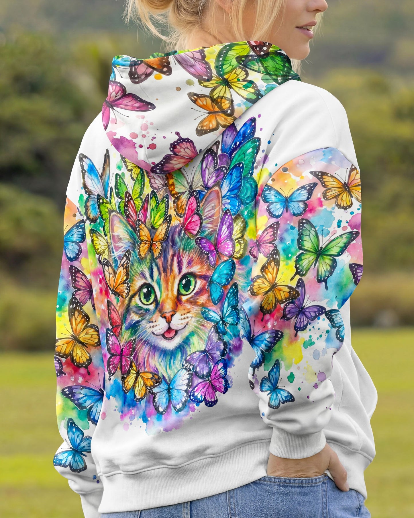 WHISPER WORDS OF WISDOM BUTTERFLY CAT WATERCOLOR ALL OVER PRINT - RI1505261