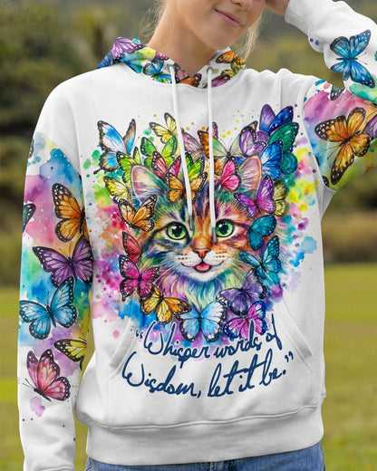 WHISPER WORDS OF WISDOM BUTTERFLY CAT WATERCOLOR ALL OVER PRINT - RI1505261