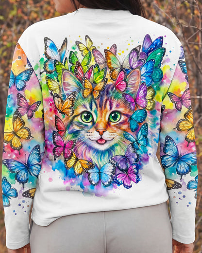 WHISPER WORDS OF WISDOM BUTTERFLY CAT WATERCOLOR ALL OVER PRINT - RI1505261