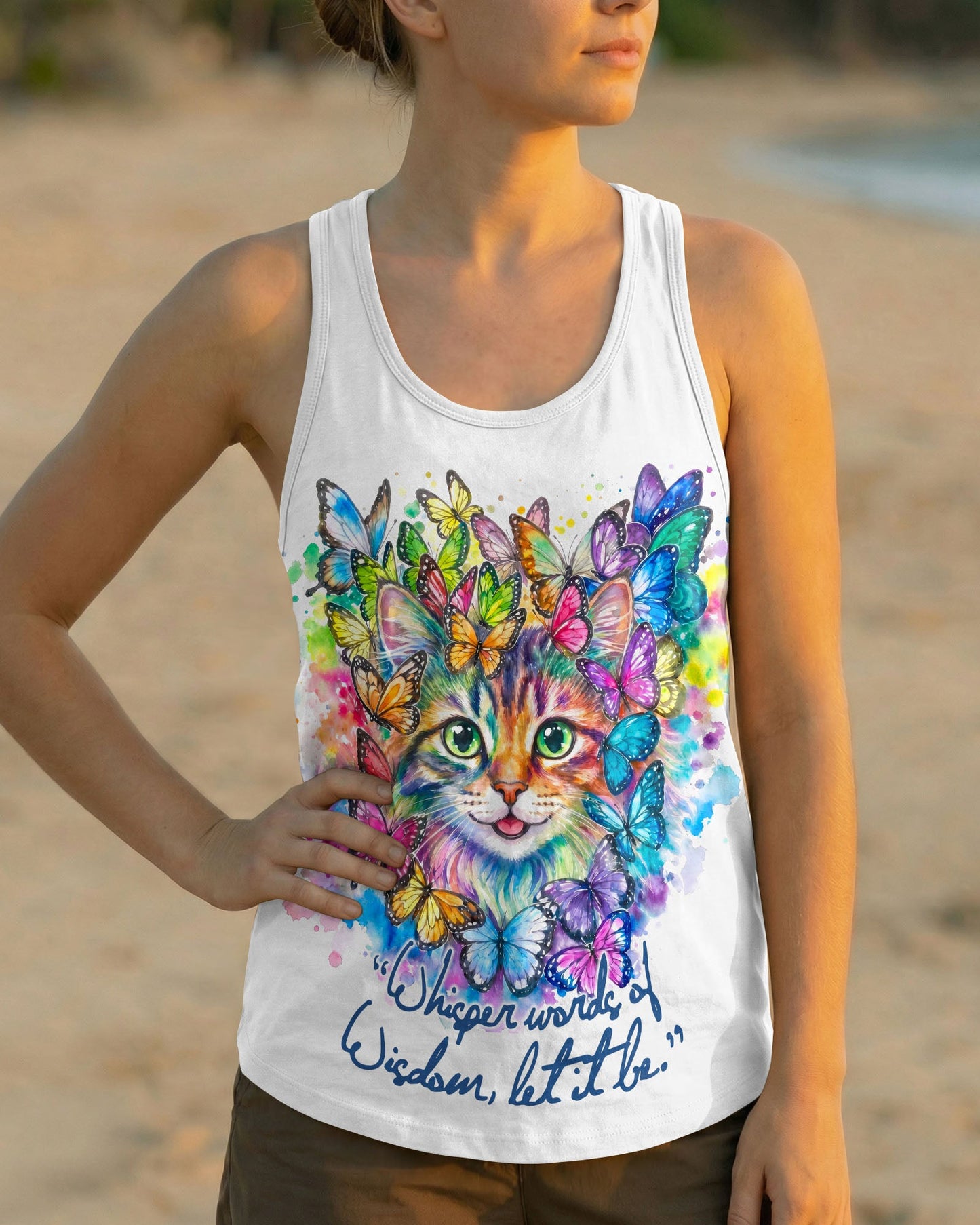 WHISPER WORDS OF WISDOM BUTTERFLY CAT WATERCOLOR ALL OVER PRINT - RI1505261