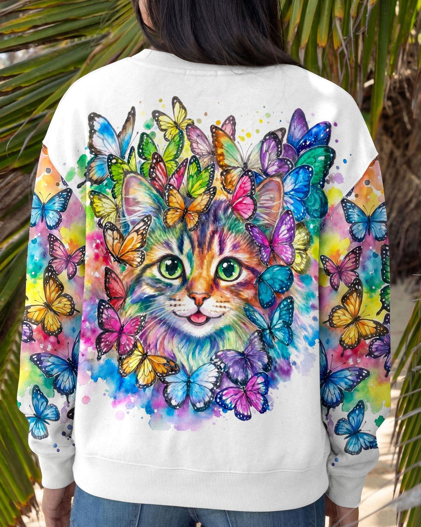 WHISPER WORDS OF WISDOM BUTTERFLY CAT WATERCOLOR ALL OVER PRINT - RI1505261