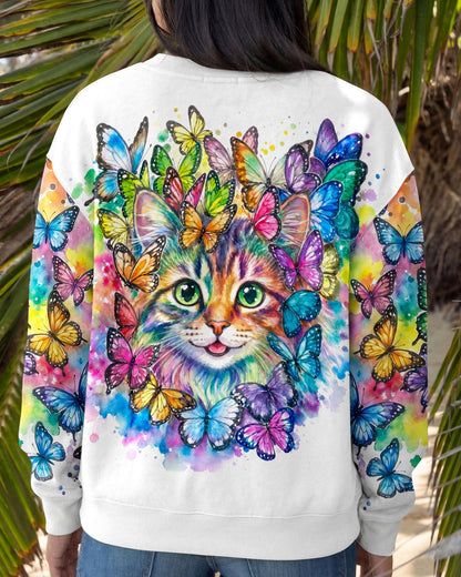 WHISPER WORDS OF WISDOM BUTTERFLY CAT WATERCOLOR ALL OVER PRINT - RI1505261