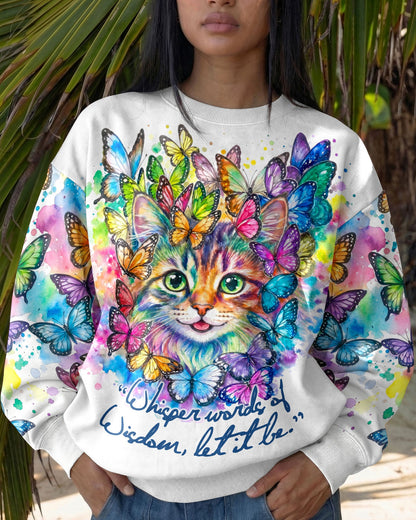 WHISPER WORDS OF WISDOM BUTTERFLY CAT WATERCOLOR ALL OVER PRINT - RI1505261
