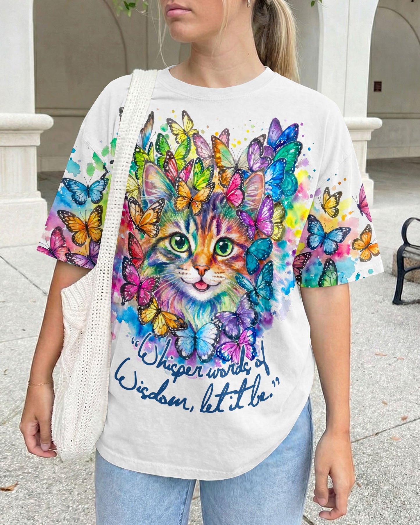 WHISPER WORDS OF WISDOM BUTTERFLY CAT WATERCOLOR ALL OVER PRINT - RI1505261